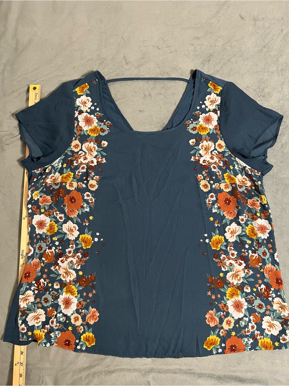Torrid Women’s Floral Short Sleeve Blouse - Teal Blue